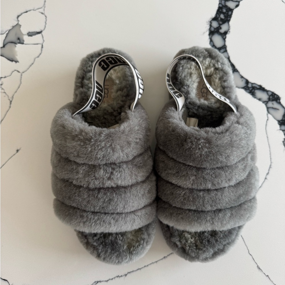 UGG Fluffy Gray Slide Slippers